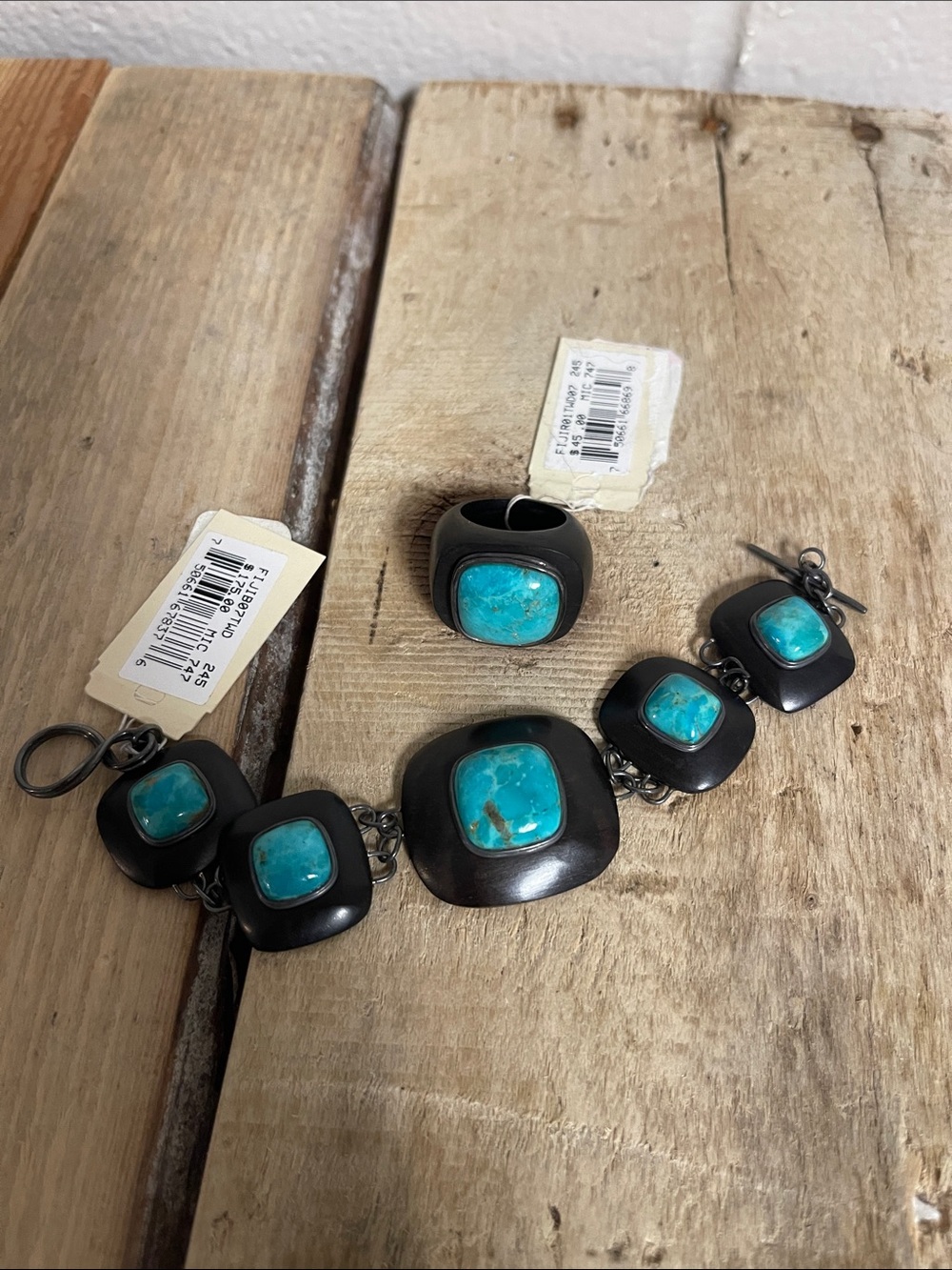 Studio Barse Black Wood?  Bracelet with Turquoise Stones & Matching Ring